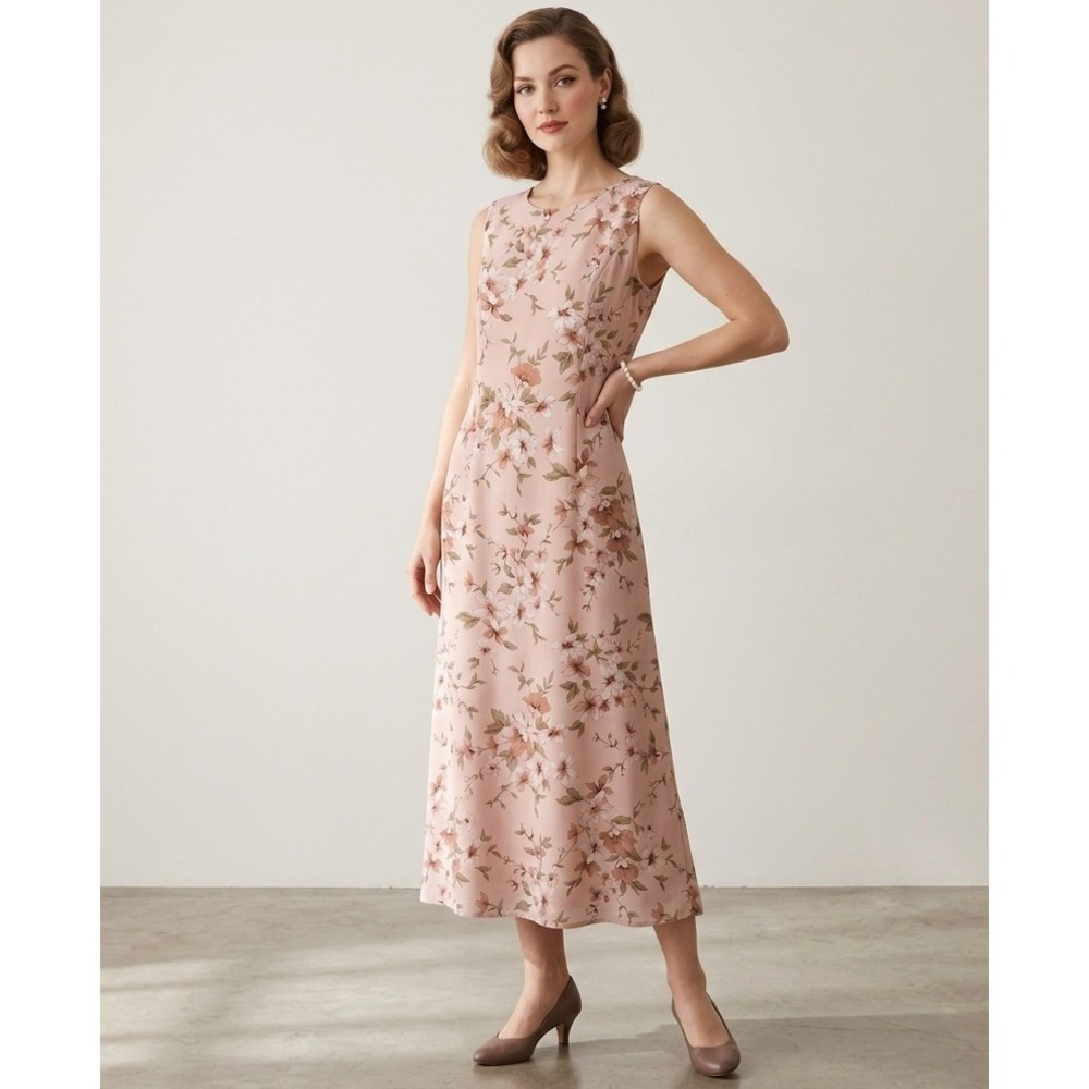 Vintage 90s R&K Originals 10 Pink Floral‎ Sleeveless Shift Dress Maxi Romantic
